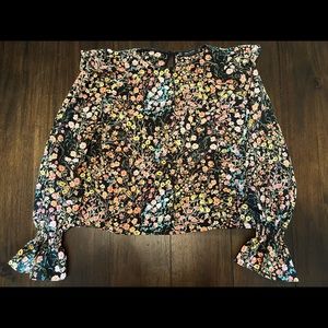 Zara Basic Collection Long Sleeve Top Floral Print With Side Ruffles